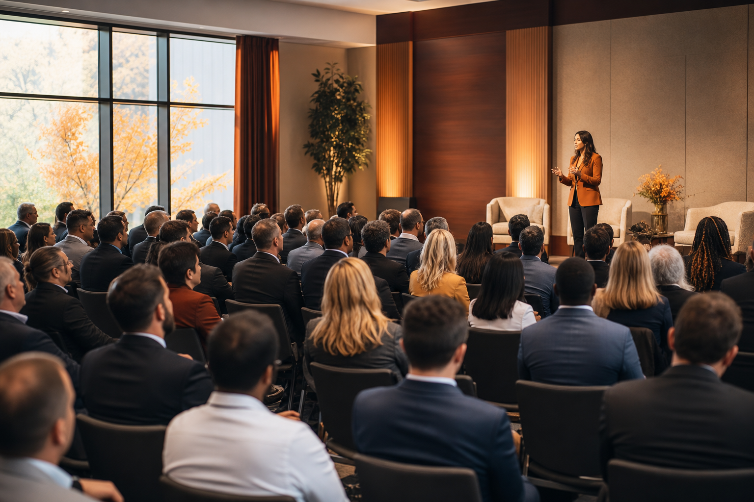 Fall Colored Auditorium with Professional Audience and Speaker